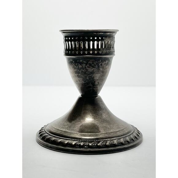 1940s Vintage 925 Silver Weighted Candlestick Holder & Etched Grape Glass Globe - Picture 6 of 10